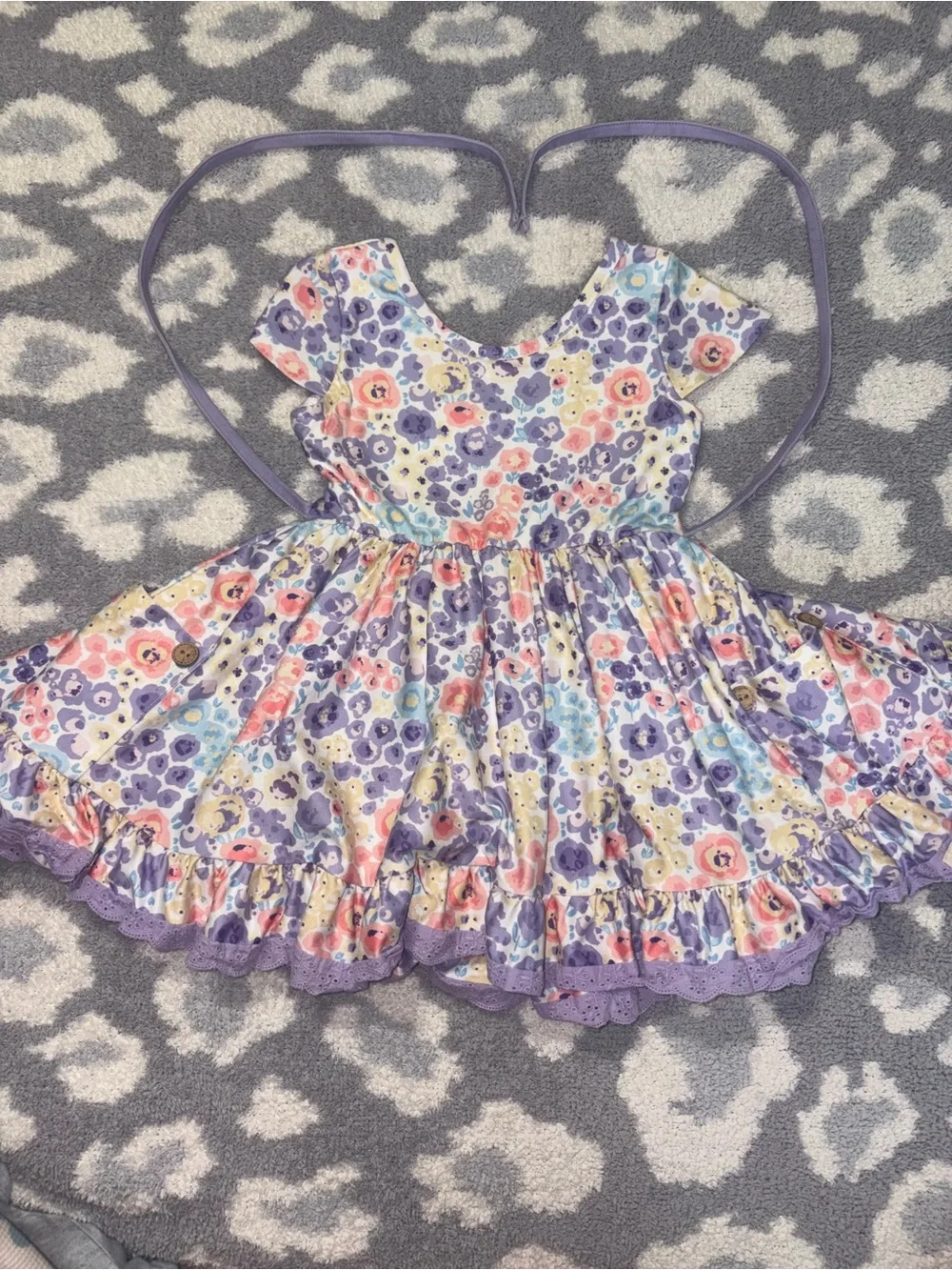 cheeky plum Purple Multicolor Floral Ruffle Full Skirt Dress with Waist Tie 3T